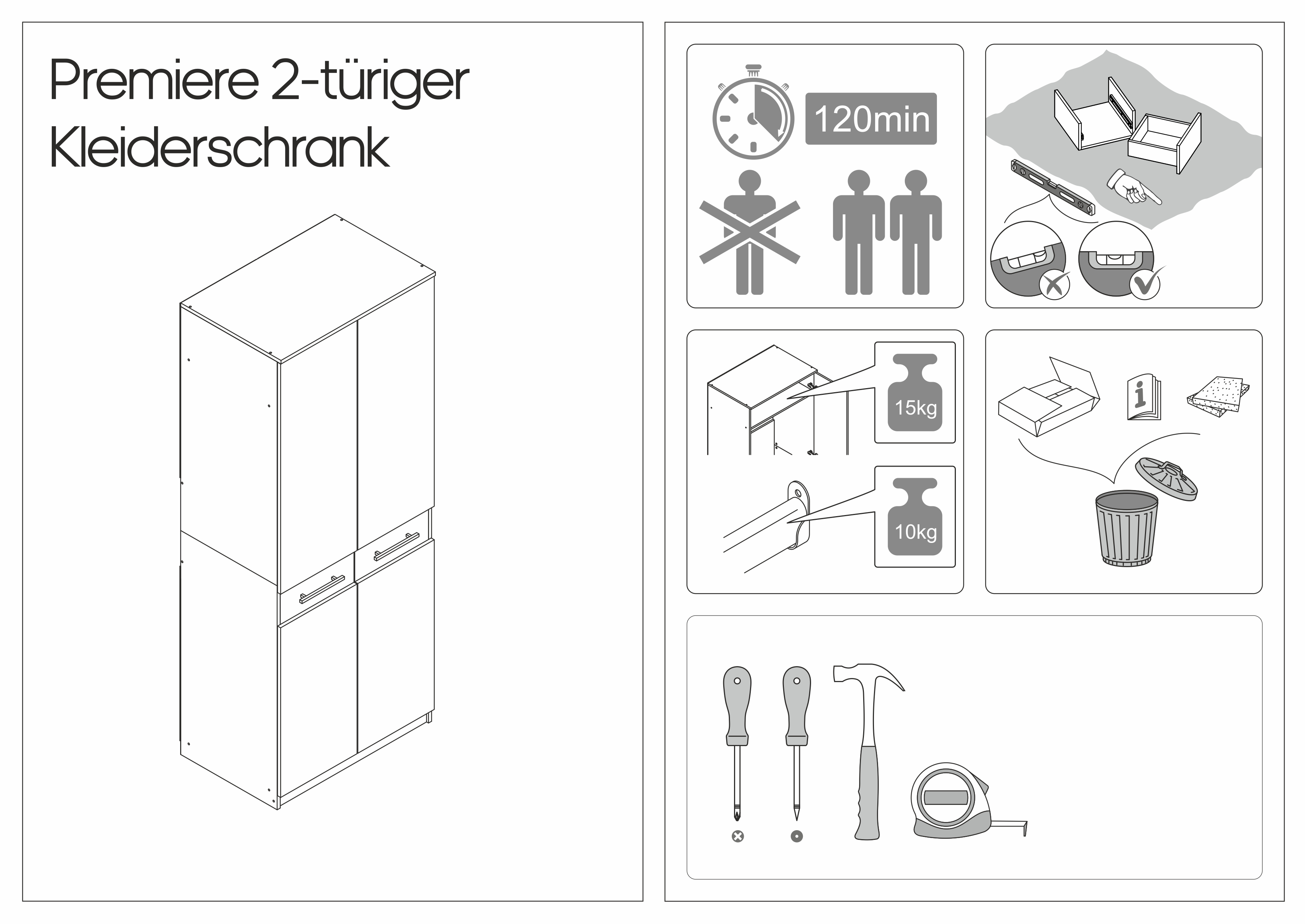 Premiere 2türiger Kleiderschrank 80 cm breit Schlafzimmer ...